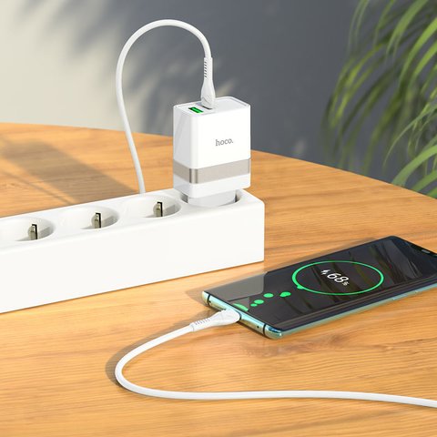 Мережевий зарядний пристрій Hoco N21, 30 Вт, Power Delivery (PD), білий, з кабелем USB тип-C до USB тип-C, 2 порта, #6931474757791 Прев'ю 5