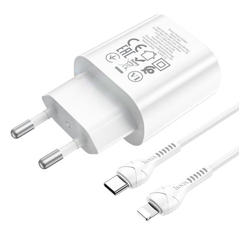 Сетевое зарядное устройство Hoco N22, 25 Вт, Power Delivery (PD), белый, c кабелем USB тип-C к Lightning для Apple, 1 порт, #6931474760074 Превью 3