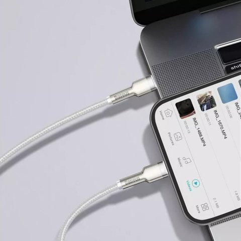 USB кабель Baseus Cafule Series Metal, USB тип-C, Lightning, 200 см, 20 Вт, білий, в нейлоновому обплетенні, #CATLJK-B02 Прев'ю 1