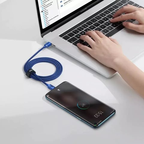 USB кабель Baseus Crystal Shine Series, 2xUSB тип-C, 120 см, 100 Вт, синий, в нейлоновой оплетке, #CAJY000603 Превью 2