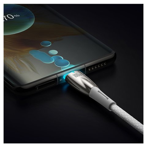USB кабель Baseus Glimmer, 2xUSB тип-C, 100 см, 100 Вт, белый, с индикатором, в нейлоновой оплетке, #CADH000702 Превью 2