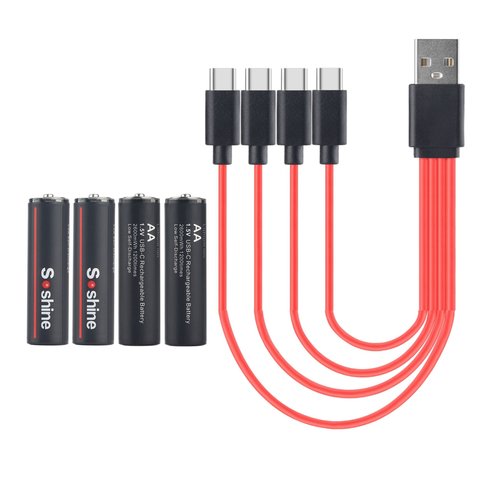 Аккумулятор AA Soshine AA/HR6, 1,5 B, Li-ion, 4 шт., в боксе, c кабелем, (2600mWh), заряджається від USB Type-C Превью 7