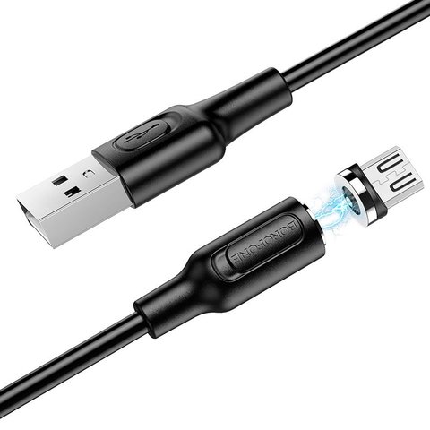 USB кабель Borofone BX41, USB тип-A, micro-USB тип-B, 100 см, 3 A, чорний, магнітний, #6931474738455 Прев'ю 1