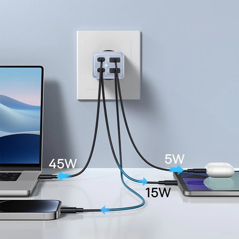 Мережевий зарядний пристрій Baseus GaN6 Pro, 65 Вт, Power Delivery (PD), Fast Charge, блакитний, 4 порта, #P10162701313-00 Прев'ю 3