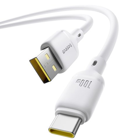 USB кабель Baseus Silky, USB тип-C, USB тип-A, 100 см, 100 Вт, білий, силіконовий, #P10377703213-00 Прев'ю 1