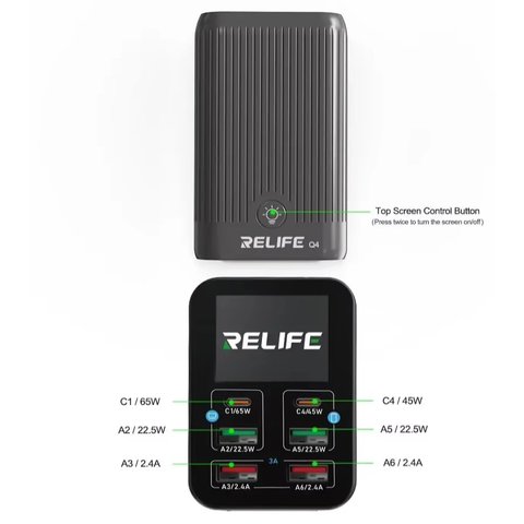 Мережевий зарядний пристрій RELIFE Q4, 72 Вт, Quick Charge, Power Delivery (PD), 6 портів Прев'ю 2